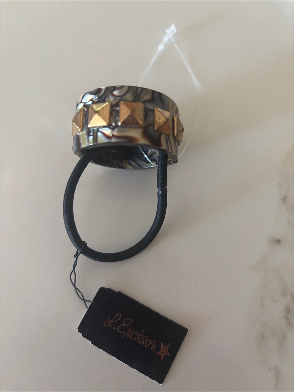 Tortoiseshell Hair Ring with Gold Studs - Brown/Black